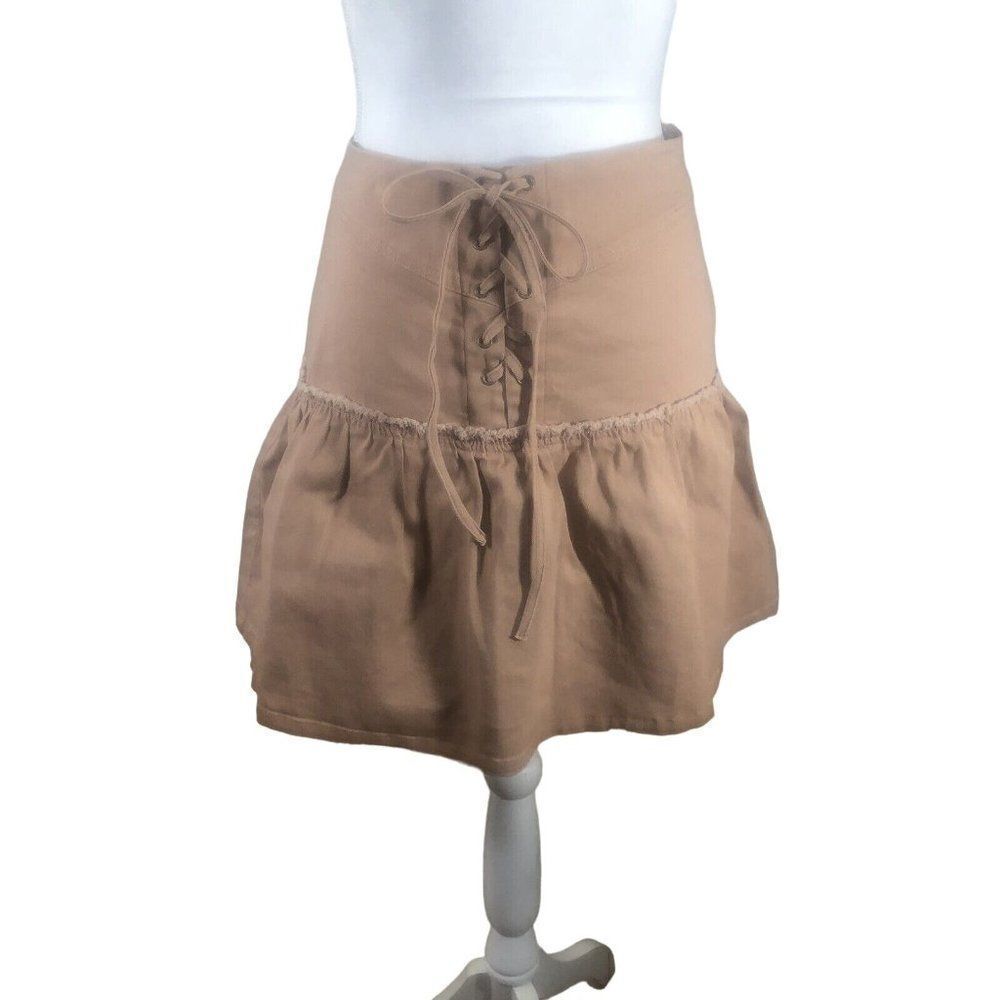 Brand New Vylette Mauve Pink Mini Skirt L Lace Up Front Flared Cute Fun